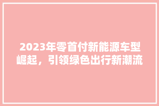 2023年零首付新能源车型崛起，引领绿色出行新潮流 汽车展览