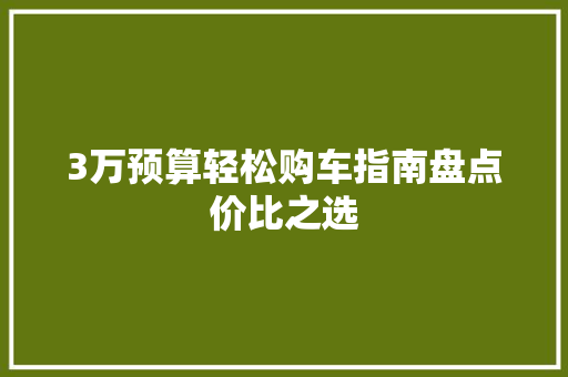 3万预算轻松购车指南盘点价比之选