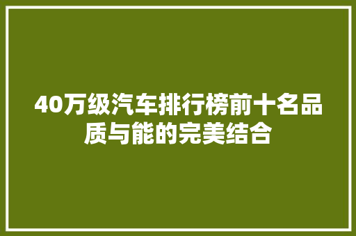 40万级汽车排行榜前十名品质与能的完美结合