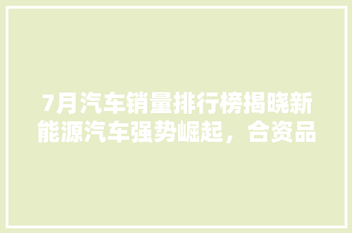 7月汽车销量排行榜揭晓新能源汽车强势崛起，合资品牌稳居前列 智能驾驶