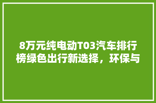 8万元纯电动T03汽车排行榜绿色出行新选择，环保与经济并存