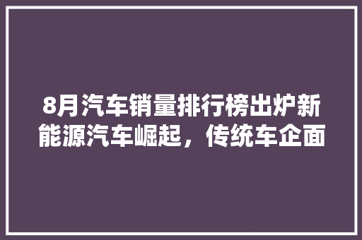 8月汽车销量排行榜出炉新能源汽车崛起，传统车企面临挑战