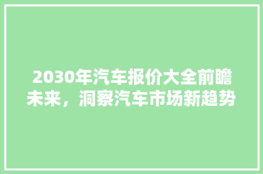 2030年汽车报价大全前瞻未来，洞察汽车市场新趋势 智能驾驶