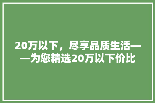 20万以下，尽享品质生活——为您精选20万以下价比之选