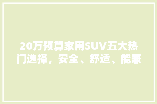 20万预算家用SUV五大热门选择，安全、舒适、能兼备