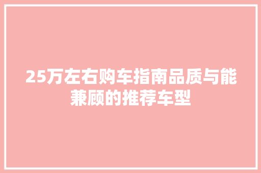 25万左右购车指南品质与能兼顾的推荐车型 汽车轮胎