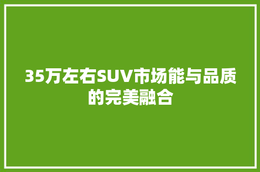 35万左右SUV市场能与品质的完美融合 车型评测
