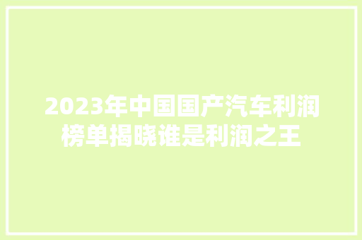2023年中国国产汽车利润榜单揭晓谁是利润之王