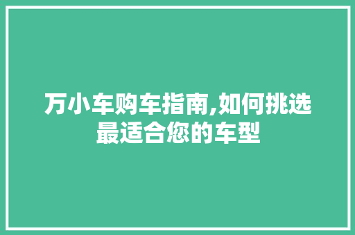 万小车购车指南,如何挑选最适合您的车型