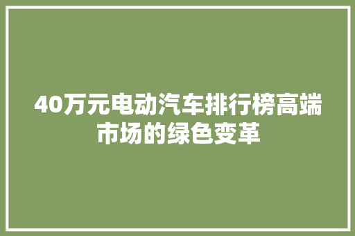 40万元电动汽车排行榜高端市场的绿色变革