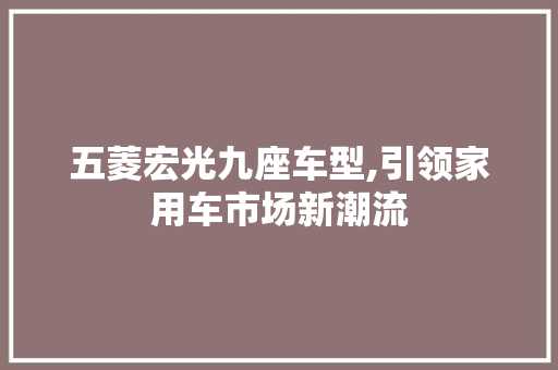 五菱宏光九座车型,引领家用车市场新潮流 新车资讯