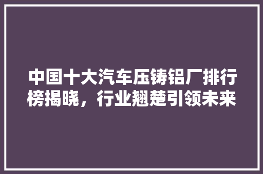 中国十大汽车压铸铝厂排行榜揭晓，行业翘楚引领未来发展