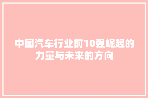 中国汽车行业前10强崛起的力量与未来的方向