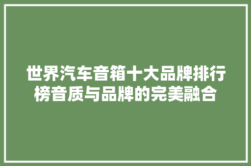 世界汽车音箱十大品牌排行榜音质与品牌的完美融合