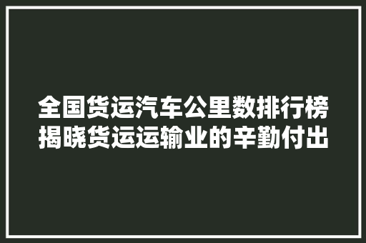 全国货运汽车公里数排行榜揭晓货运运输业的辛勤付出与高效运转