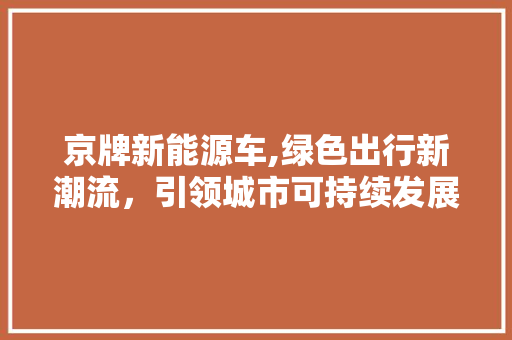 京牌新能源车,绿色出行新潮流，引领城市可持续发展