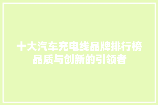 十大汽车充电线品牌排行榜品质与创新的引领者