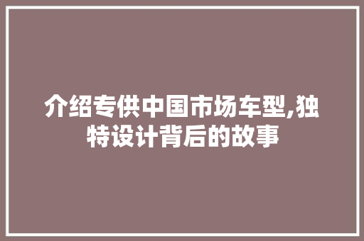介绍专供中国市场车型,独特设计背后的故事