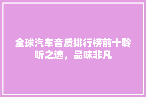 全球汽车音质排行榜前十聆听之选，品味非凡