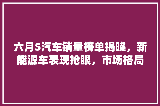 六月S汽车销量榜单揭晓，新能源车表现抢眼，市场格局悄然生变
