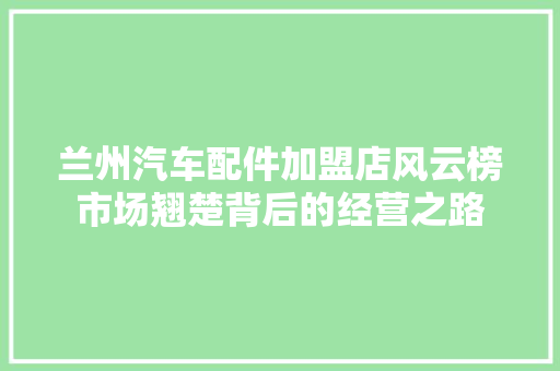 兰州汽车配件加盟店风云榜市场翘楚背后的经营之路
