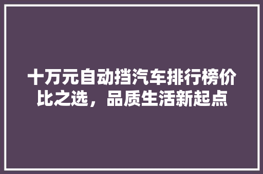 十万元自动挡汽车排行榜价比之选，品质生活新起点