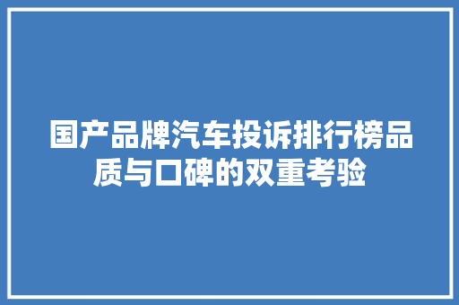 国产品牌汽车投诉排行榜品质与口碑的双重考验