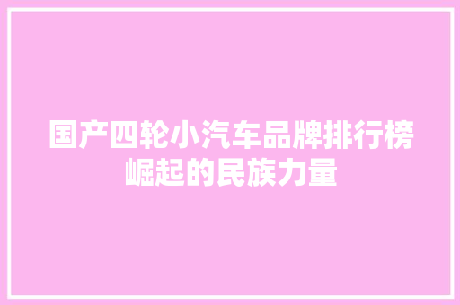国产四轮小汽车品牌排行榜崛起的民族力量