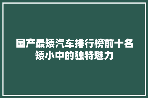 国产最矮汽车排行榜前十名矮小中的独特魅力