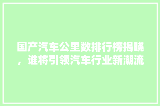 国产汽车公里数排行榜揭晓，谁将引领汽车行业新潮流