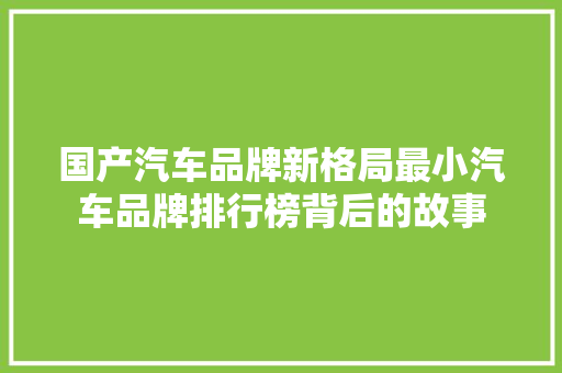 国产汽车品牌新格局最小汽车品牌排行榜背后的故事