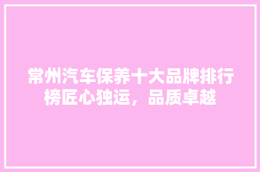 常州汽车保养十大品牌排行榜匠心独运，品质卓越