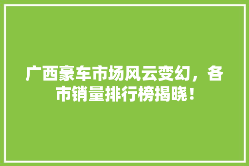 广西豪车市场风云变幻，各市销量排行榜揭晓！