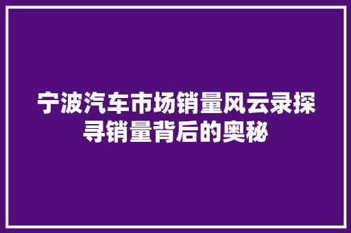 宁波汽车市场销量风云录探寻销量背后的奥秘 汽车轮胎