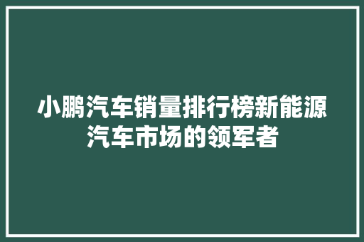 小鹏汽车销量排行榜新能源汽车市场的领军者