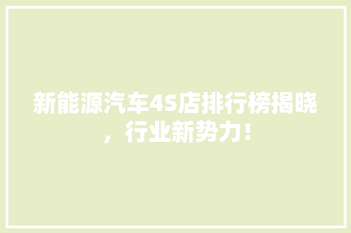 新能源汽车4S店排行榜揭晓，行业新势力！