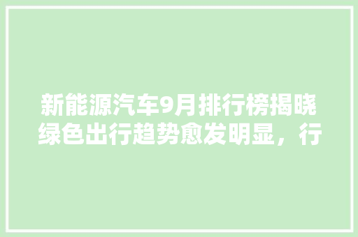 新能源汽车9月排行榜揭晓绿色出行趋势愈发明显，行业竞争格局再升级