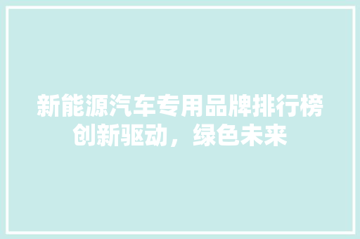 新能源汽车专用品牌排行榜创新驱动，绿色未来