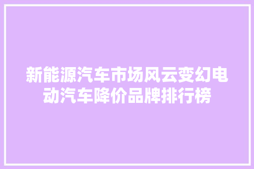 新能源汽车市场风云变幻电动汽车降价品牌排行榜