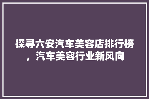 探寻六安汽车美容店排行榜，汽车美容行业新风向