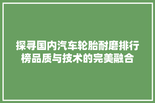 探寻国内汽车轮胎耐磨排行榜品质与技术的完美融合