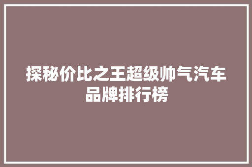 探秘价比之王超级帅气汽车品牌排行榜