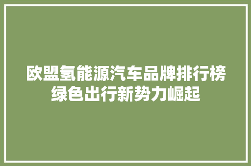 欧盟氢能源汽车品牌排行榜绿色出行新势力崛起