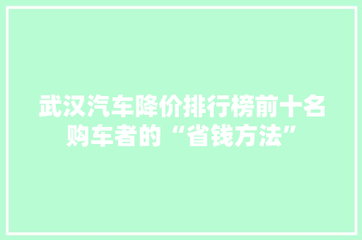 武汉汽车降价排行榜前十名购车者的“省钱方法”
