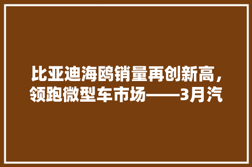 比亚迪海鸥销量再创新高，领跑微型车市场——3月汽车销量排行榜解读 新能源汽车