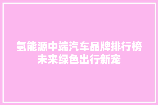 氢能源中端汽车品牌排行榜未来绿色出行新宠