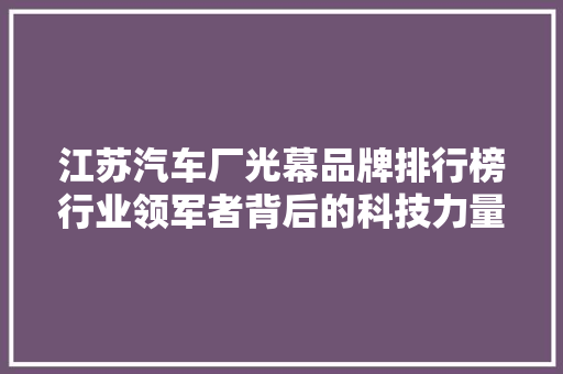 江苏汽车厂光幕品牌排行榜行业领军者背后的科技力量 车载导航