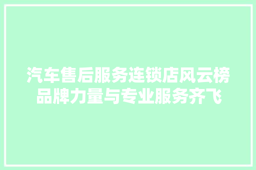 汽车售后服务连锁店风云榜品牌力量与专业服务齐飞