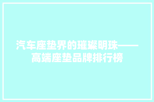 汽车座垫界的璀璨明珠——高端座垫品牌排行榜