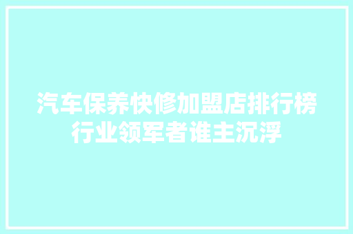 汽车保养快修加盟店排行榜行业领军者谁主沉浮